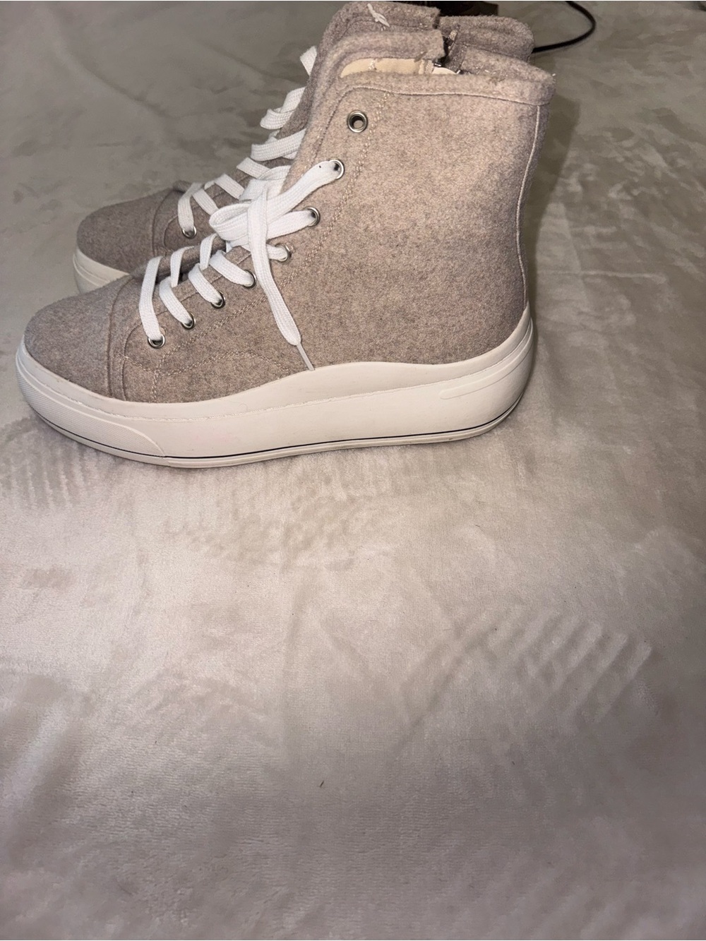 Madden Girl Taupe and White High-Top Platform Sneakers